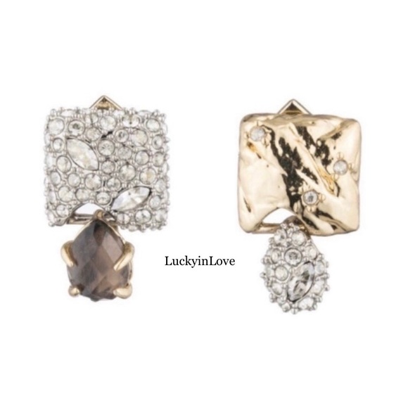 ALEXIS BITTAR • NEW Gold Pavé Crystal Mismatched Rocky Texture Stud Earrings - Picture 8 of 9